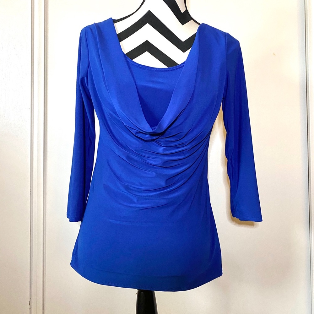 Royal blue, soft fitted shirt with loose v-neck